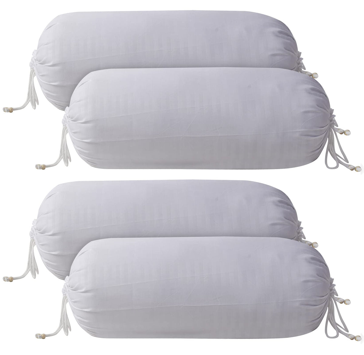 Heart Home Linning Design Cotton Bolster Cover- Set of 4, 16"x32" (White)-44HH0167