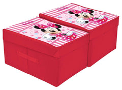 Kuber Industries Disney Minnie Print Foldable Storage Box|Clothes Storage Basket With Handle & Lid For Toys 45 Ltr.,Pack of 2 (Pink)