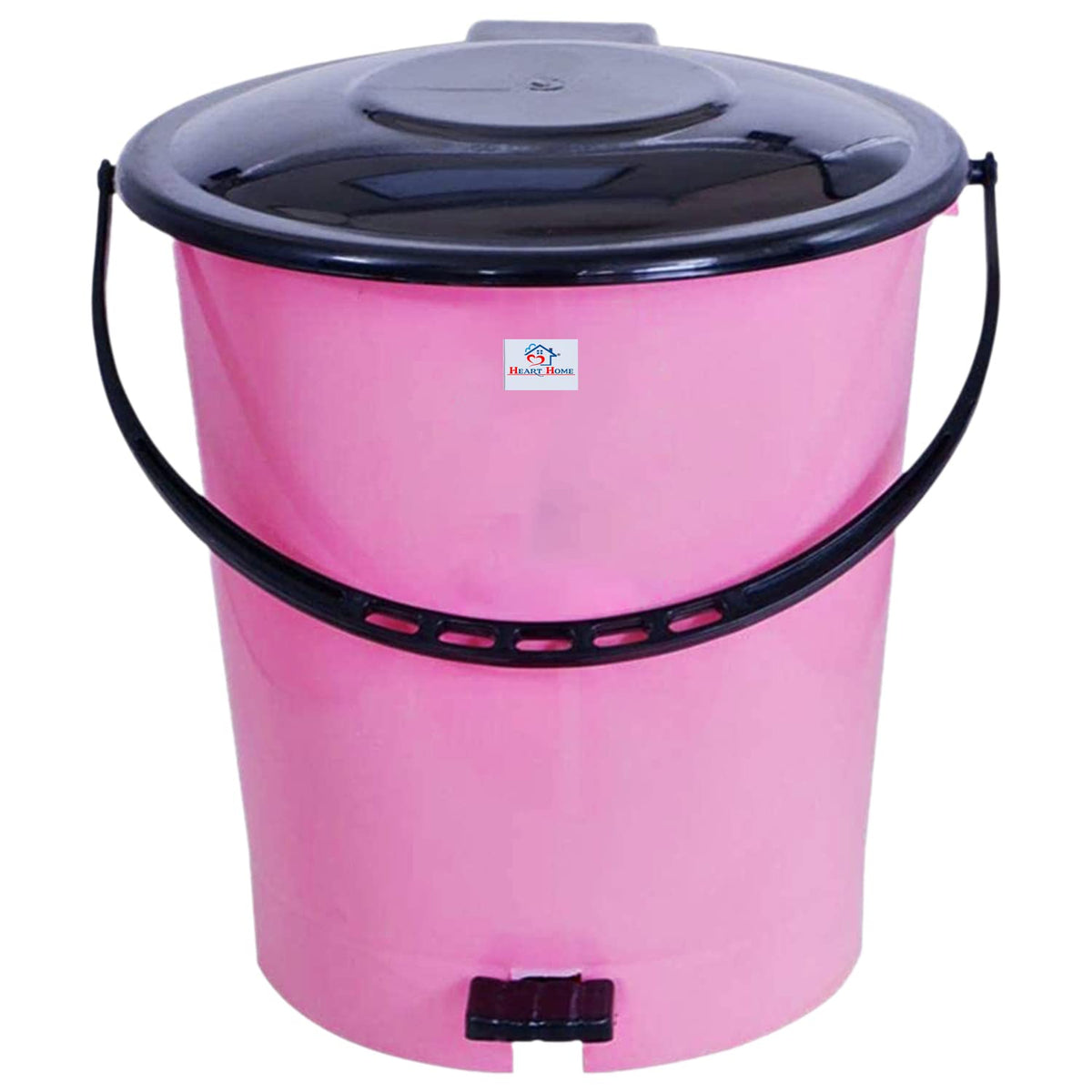 Heart Home Plastic Pedal Dustbin/Wastebin With Handle, 10 Liter (Pink & Black)-47HH0985