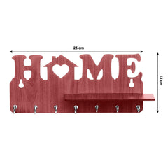 Kuber Industries Wooden Home Design 7 Hooks Mounted Key Holder | Key Stand with Shelf for Home Decorative (Brown)