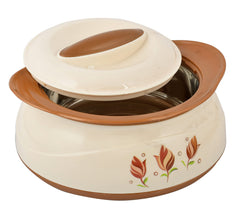 Heart Home Floral Printed BPA Free Food Grade Inner Stainless Steel Casserole Keeps Chapati, Food, Curry with Lid, 1500ml (Cream & Brown)-HS42KUBMART25034