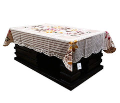 Kuber Industries Flower Design Cotton Floral 5 Seater Sofa Cover Set with 6 Pieces Arms Cover and 1 Center Table Cover (Set of 17, Brown, Standard)-KUBMART12038