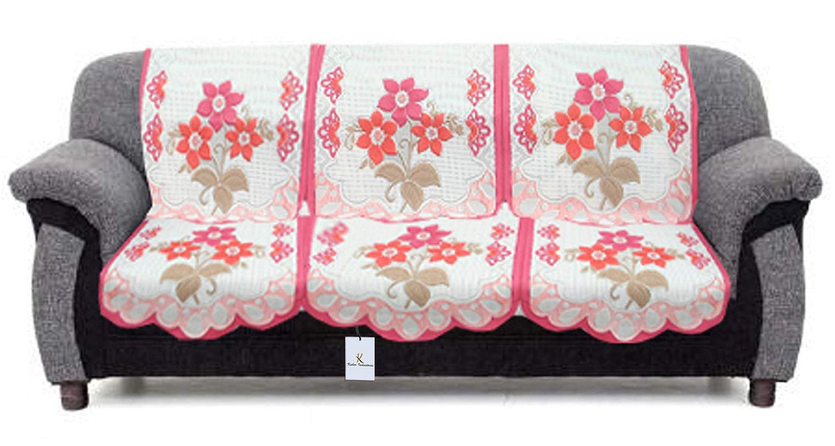 Kuber Industries 6 Piece Cotton 5 Seater Sofa Cover Set - Pink, Standard (Sofasetflow005)