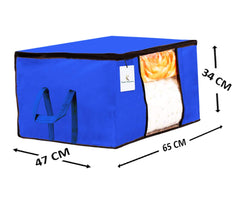 Kuber Industries 2 Piece Non Woven Underbed Storage Bag,Storage Organiser,Blanket Cover with Transparent Window,Extra Large, Royal Blue CTKTC034437