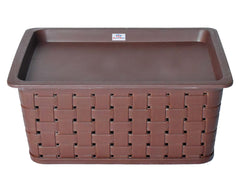 Heart Home BPA Free Attractive Design Multipurpose Small Trendy Storage Basket With Lid|Material-Plastic|Color-Brown,Grey|Pack of 2