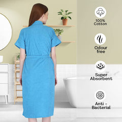 Kuber Industries Half Sleeve Terry Cotton Bathrobe |Soft and Easy to Absorb & Dry| Unisex Bathrobe|Free Size|Sky Blue