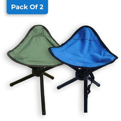 Kuber Industries Set of 2 Portable Stool for Travelling | Foldable Outdoor Sitting Chair | Tripod 3 Leg Chair for Camping, Picnic, Hiking | Blue & Green