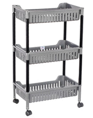 Heart Home Multiuses 3 Tier Square Plastic Storage Cart Organizer for Kitchen Laundry Room Bathroom Office With Wheels (Grey) -46HH0562