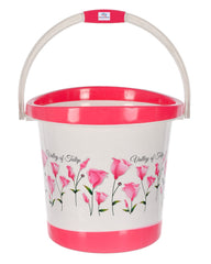 Heart Home Plastic Floral Print Bucket For Home/Kitchen/Office/Shop With Strong Handle, 18 litre Pack of 2 (Blue & White & Pink)-46HH0380