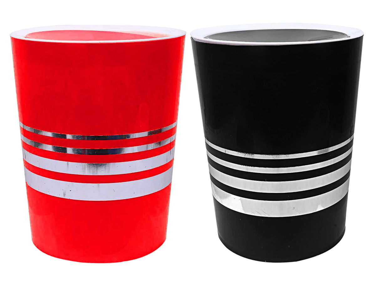 Kuber Industries Plastic Dustbin, Trashbin, Wastebin For Kitchen, Bathroom, Office Use With Swing Lid, 7 Liter- Pack of 2 (Black & Red)-47KM0814