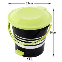 Kuber Industries Pedal Dustbin|Plastic Pedal Dustbin|Kitchen Waste Paper Bin|Dustbin For Bedroom|Green Lid 5 Liter Dustbin (Black)
