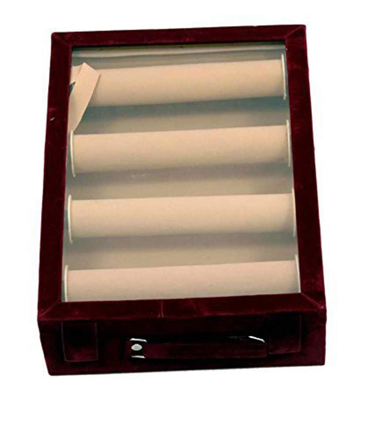 Kuber Industries Rectangular Velvet Wooden Bangle Box|4 Rods & Durable Material|Transparent Window Design|Size 31 x 23 x 9 CM (Maroon)- CTKTC22801