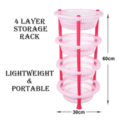 Kuber Industries Storage Basket | Plastic 4 Layer Kitchen Storage Basket | Storage Rack for Kitchen | Multi-Layer Vegetable Rack | Mondeo Floor-Standing Rack | Pink