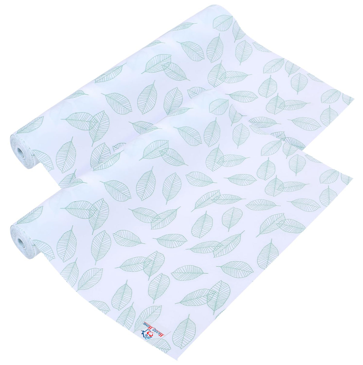 Heart Home Shelf Liner | EVA Kitchen Cabinet Shelf Mat | Anti-Slip Bathroom Mat | Fridge Mat | Table Mat | Green Leaf Print Wardrobe Mat | 3 Meter | Pack of 2 | White