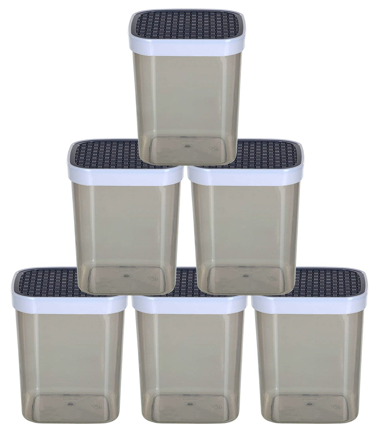 Kuber Industries Check Deisgn Lid Multi Purpose Plastic Container,1500ml, Set of 6 (Grey)