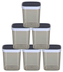 Kuber Industries Check Deisgn Lid Multi Purpose Plastic Container,1500ml, Set of 6 (Grey)