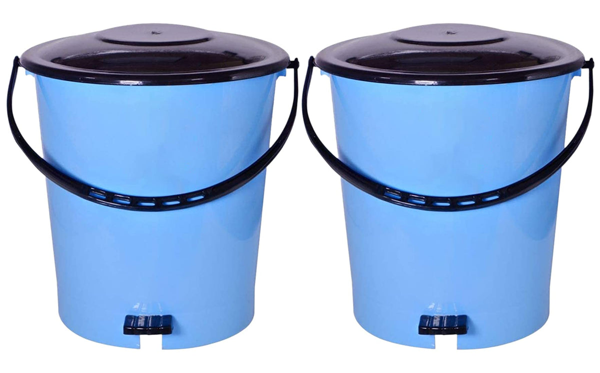 Kuber Industries Plastic Pedal Dustbin/Wastebin With Handle, 10 Liter- Pack of 2 (Blue & Black)-47KM0991
