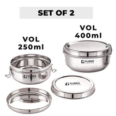 Kuber Industries Stainless Steel Grater with Storage & Set of 2 Lunch Boxes(250ML & 400ML) |Stainless Steel, Multifunctional Use & Refrigerator Safe