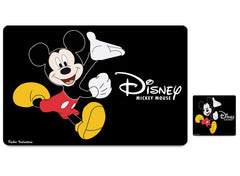 Kuber Industries Disney Mickey Mouse Printed PVC Stain Resistant, Anti-Skid, Waterproof 6 Pcs Placemats with 6 Pcs Tea Coasters Set for Dining Kitchen Restaurant Table, Set of 12 (Black)