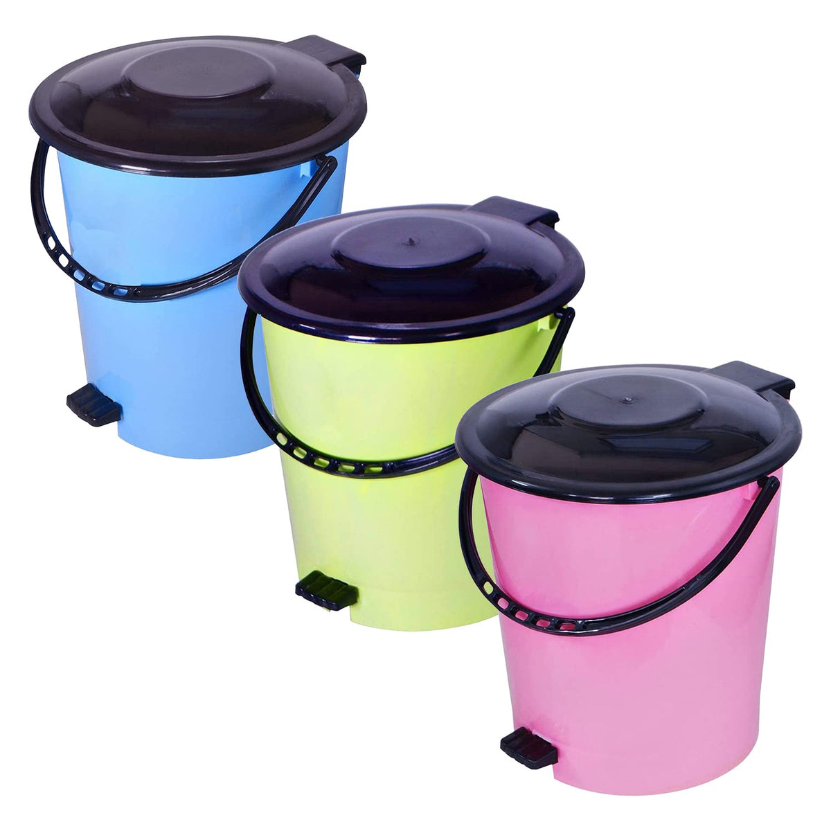 Kuber Industries Pedal Dustbin|Plastic Pedal Dustbin|Kitchen Waste Paper Bin|Dustbin For Bedroom|5 Liter Dustbin|Pack of 3 (Multicolor)