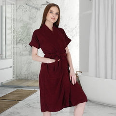 Kuber Industries Half Sleeve Terry Cotton Bathrobe |Soft and Easy to Absorb & Dry| Unisex Bathrobe|Free Size|Maroon