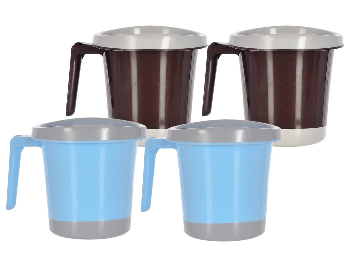 Kuber Industries Multiuses Lightweight, Unbreakable Plastic Bathroom Mug 1 Litre Pack of 4 (Blue & Brown)-46KM0286