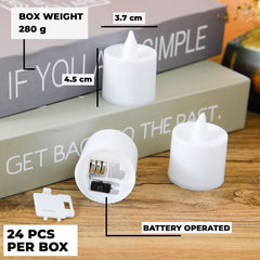 Kuber LED Tea Light Candles for Home Decor |Battey Operated |Flameless Yellow Light |Safe & Easy to Maintain |Diwali Lights for Home Decoration|White|Pack of 24