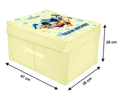 Heart Home Disney Team Mickey Printed Flodable Storage Box/Organizer For Toys, Cloths And Books With Lid & Handle (Cream)-HS43HEARTH26575