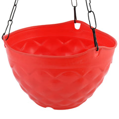 Kuber Industries Diamond Flower Pot|Durable Plastic Hanging Basket Flower Planter with Chain for Home|Garden|Balcony|Pack of 3 (Red)