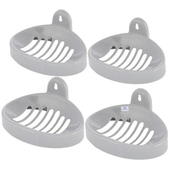 Heart Home Soap Holder|Sink Soap Holder|Plastic Wall Mounted Soap Holder|Oval Shape Self Draining Soap Dish for Bathroom|Pack of 4 (Silver)