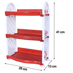 Kuber Industries Organising Rack| Plastic 3 Shelves Kitchen Storage Stand|Durable Wall Mounted Jar Kitchen Utensils Organizer,Pack of 2 (Red & Gray)