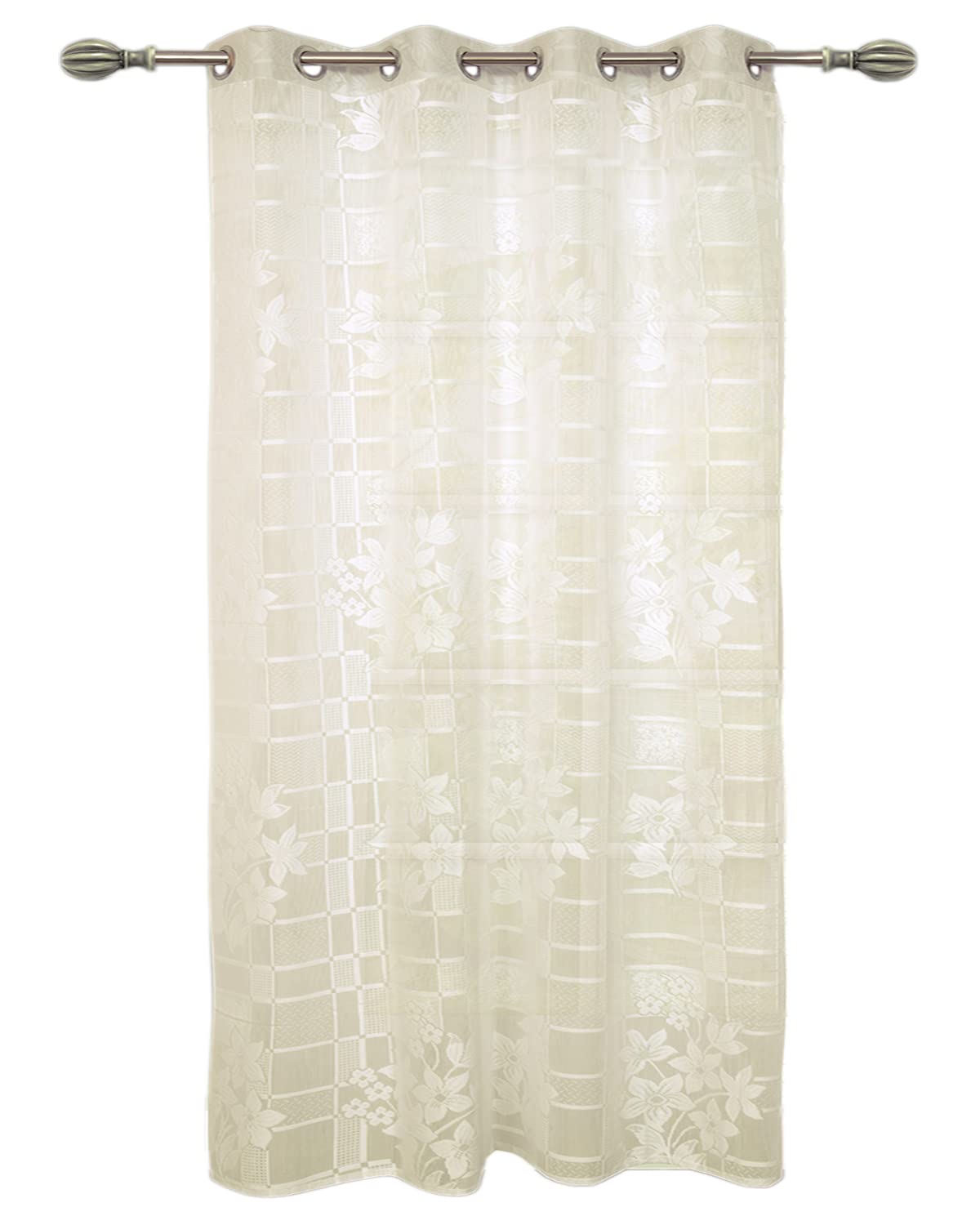 Kuber Industries Flower Print 7 Feet Cotton Door Curtain for Living Room, Bed Room, Kids Room with 8 Eyelets (Cream)-50KM01052