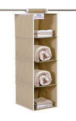 Heart Home 4 Shelf Closet Hanging Organizer, 4 Tier Closet Wardrobe Organizer Clothes Storage Hanger for Family Closet Bedroom, Foldable and Universal Fit (Brown)-HHEART15323