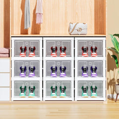 Kuber Industries 3 Layer Shoe Box for Storage|Multi-Purpose Plastic Shoe Rack|Installation Free Shoe Organizer|White|
