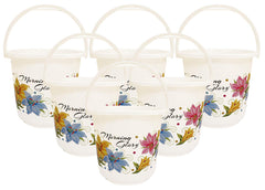 Kuber Industries Floral Print 6 Pieces Unbreakable Strong Plastic Bathroom Bucket 16 LTR (White) -CTKTC34849