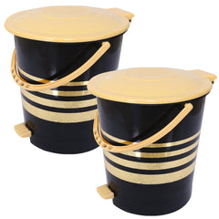 Kuber Industries Dustbin|Plastic Pedal Dustbin|Kitchen Inner Bucket Waste Paper Bin|Dustbin For Bedroom|Gold Layer 10 Litre Dustbin|Pack of 2 (Black)