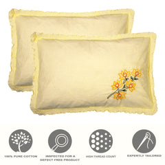 Heart Home Embroidery Pattern Breathable & Soft Cotton Pillow Cover for Sofa, Couch, Bed, Set of 6 (Yellow) 54HH4118.