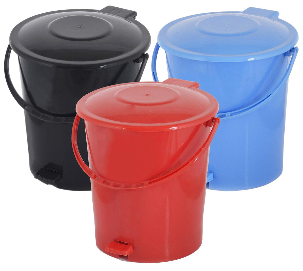 Kuber Industries 3 Pieces Plastic Dustbin Garbage Bin with Handle, 10 Liters (Blue, Black & Red) - CTKTC034679