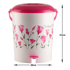 Kuber Industries Floral Printed Multiuses Plastic Pedal Dustbin, Waste Bin, Trash Can With Handle, 10 Litre (Pink)-47KM0763