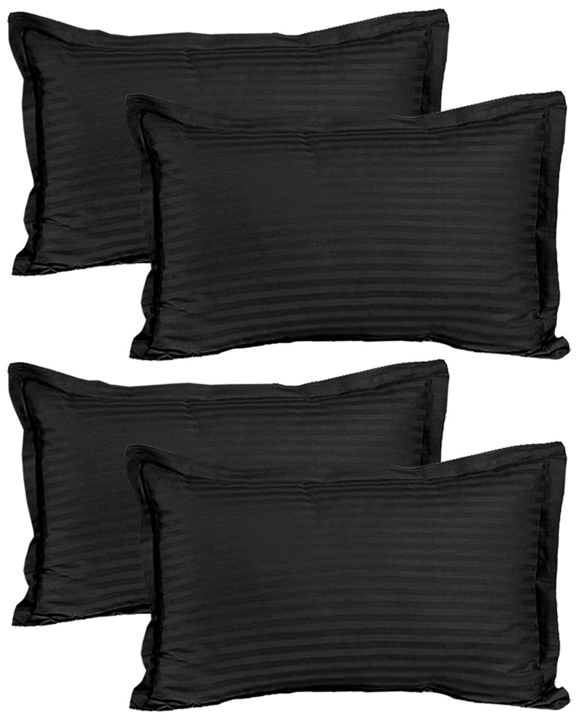 Kuber Industries 4 Pieces Cotton Luxurious Satin Striped Pillow Cover Set-17"x27" (Black) - CTKTC40336
