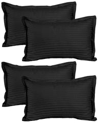 Kuber Industries 4 Pieces Cotton Luxurious Satin Striped Pillow Cover Set-17"x27" (Black) - CTKTC40336