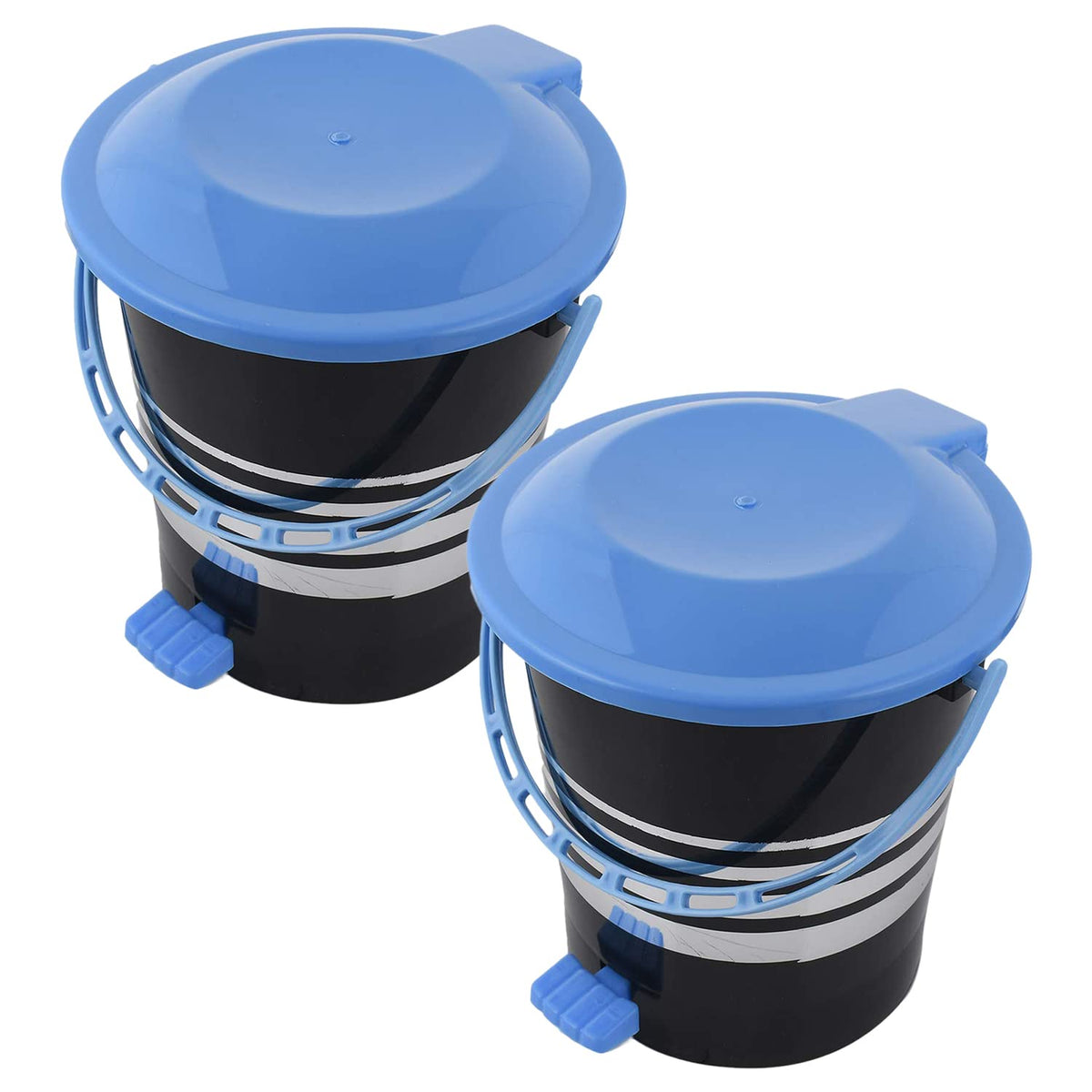 Kuber Industries Pedal Dustbin|Plastic Pedal Dustbin|Kitchen Waste Paper Bin|Dustbin For Bedroom|Blue Lid 10 Liter Dustbin|Pack of 2 (Black)