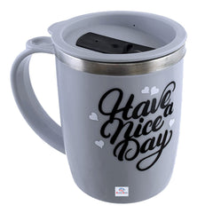 Heart Home Insulated BPA Free Plastic Coffee Mug with Lid, Pack of 2 (Grey & Coffee)