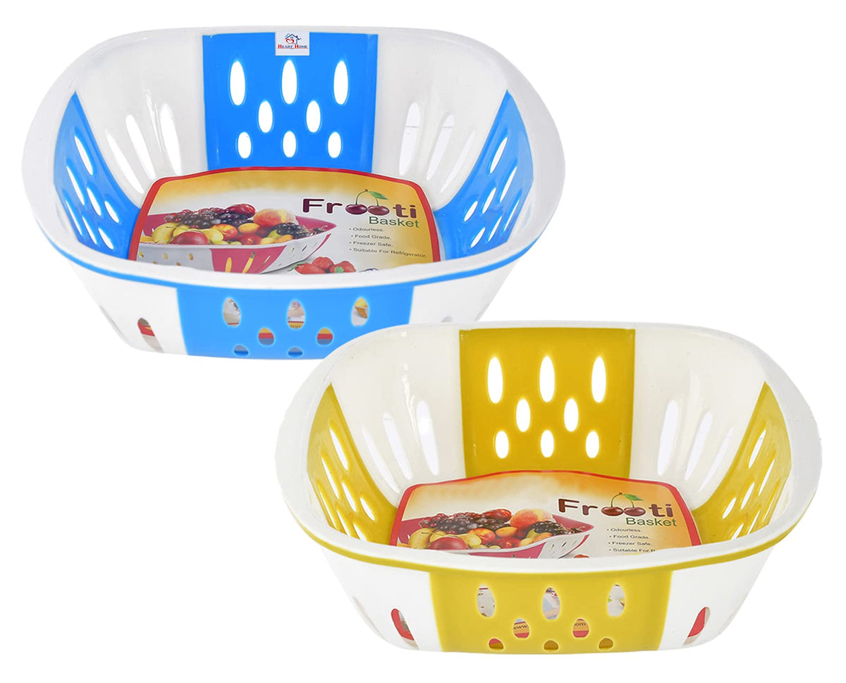 Heart Home Large Plastic Fruit, vegetable Storage Basket- Pack of 2 (Blue & Green)-HS42KUBMART25405