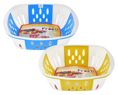 Heart Home Large Plastic Fruit, vegetable Storage Basket- Pack of 2 (Blue & Green)-HS42KUBMART25405