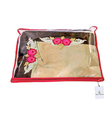 Kuber Industries Foldable saree covers with Zip| Single Saree Storage Bags |Clothes Organiser for wardrobe |Transparent Top With Premium Zipper|Pack of 24 (Red)