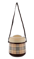 Kuber Industries Check Deisgn BPA Free Food Grade Insulated Lunch Box with 2 Steel Container & 1 Plastic Pickel Box (Cream & Coffee), Standard