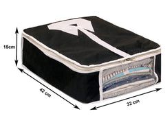 Heart Home Foldable Non-Woven Shirt T-shirt Trousers Jeans Organizer With Clear Window- Pack of 4 (Black) -HS43HEARTH26150