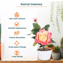 Kuber Industries Artificial Plants For Home Décor|Artificial Flowers For Decoration|Natural Looking Indoor Fake Plants With Pot (Peach)