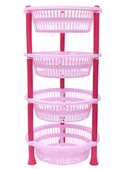 Heart Home Plastic 4-Tier Multi-Purpose Round Storage Basket, Organizer, Shelf Rack (Pink)-50HH01709